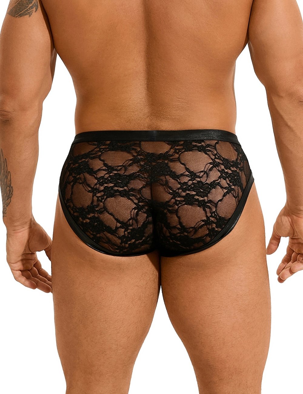 Black Sexy PU Leather Lace Men Underwear - Image 5