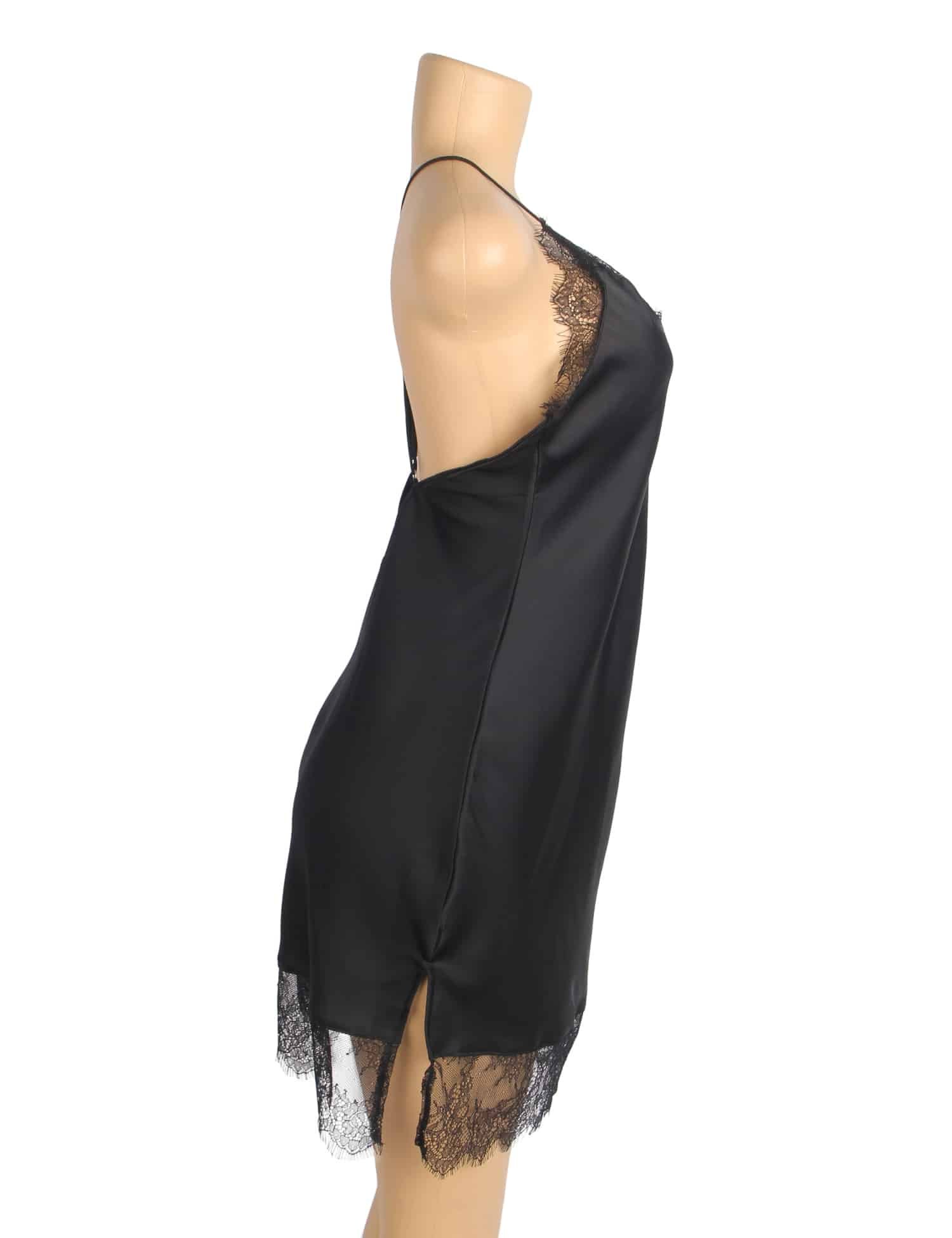 Black Sexy Satin Eyelash Lace Suspender Nightdress - Image 7