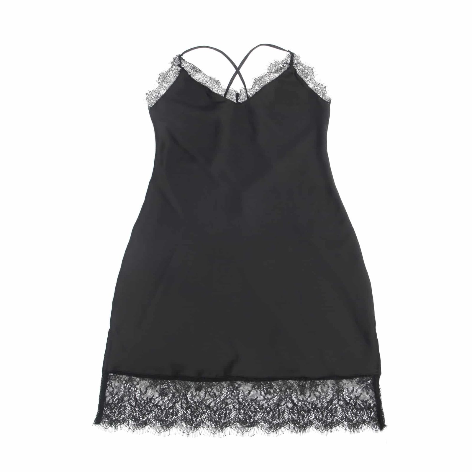 Black Sexy Satin Eyelash Lace Suspender Nightdress - Image 9
