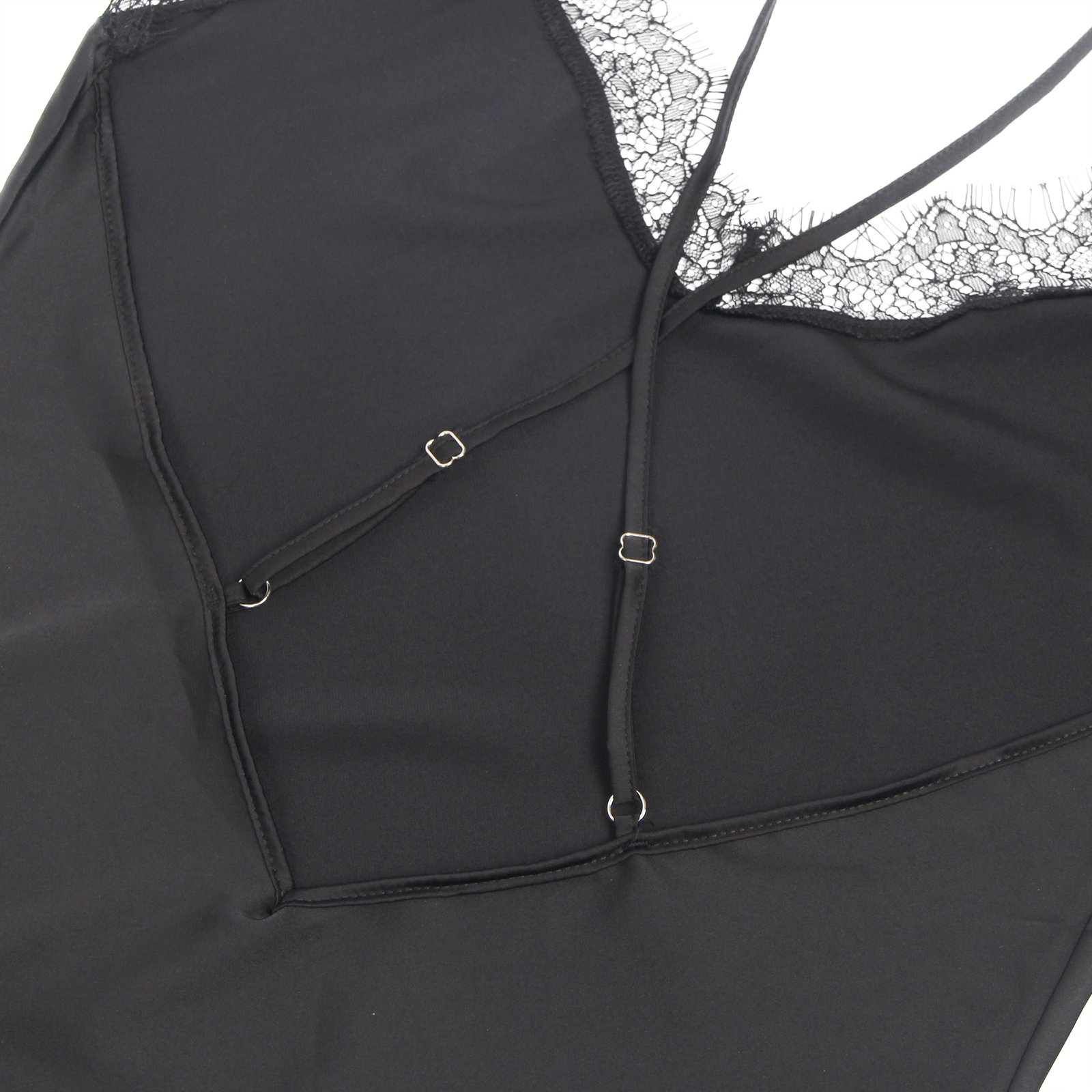 Black Sexy Satin Eyelash Lace Suspender Nightdress - Image 13