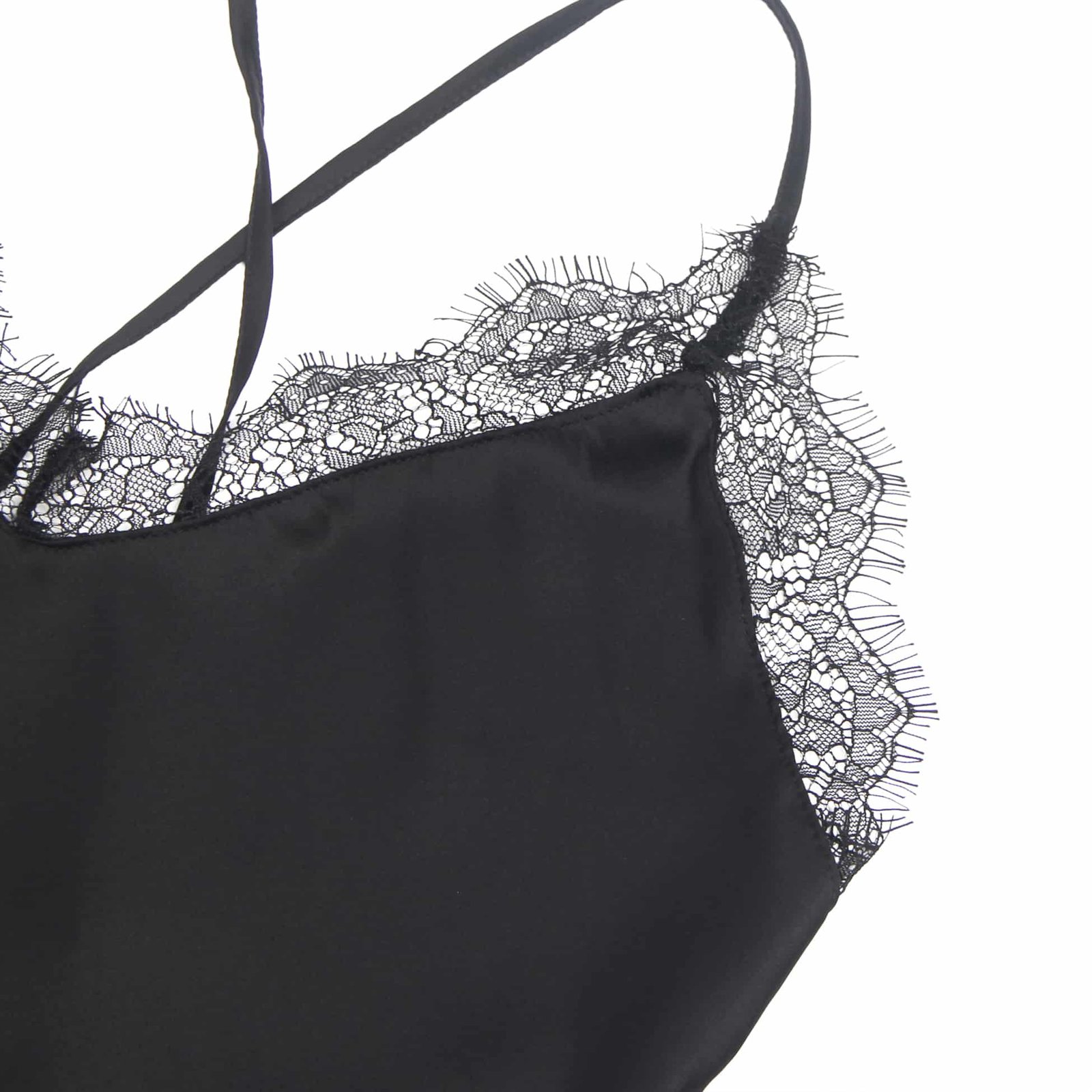 Black Sexy Satin Eyelash Lace Suspender Nightdress - Image 12