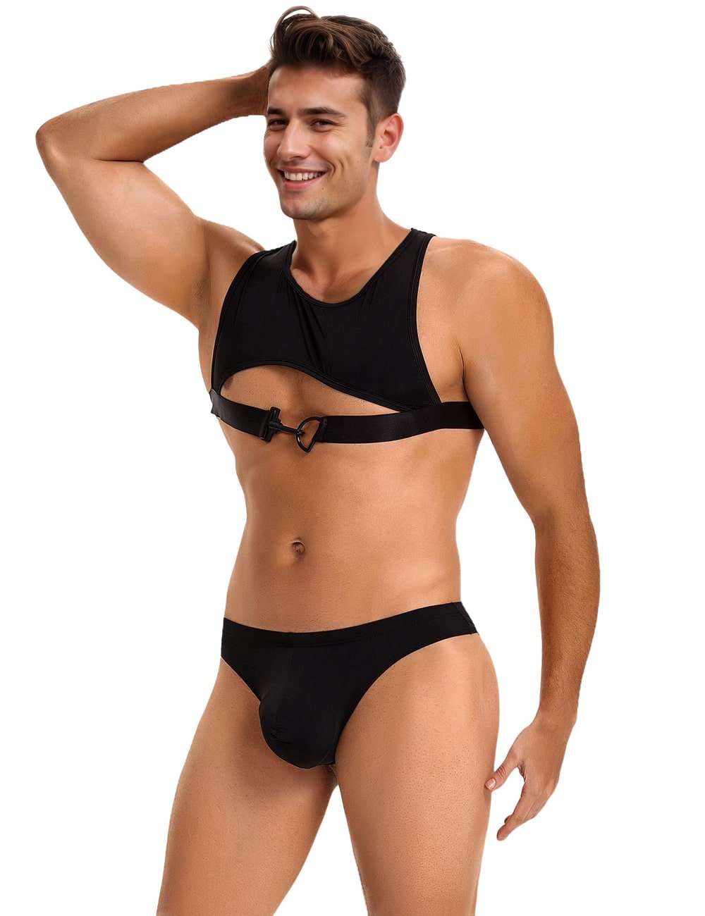 Black Ice Silk Harness Sexy Men Lingerie Set - Image 3