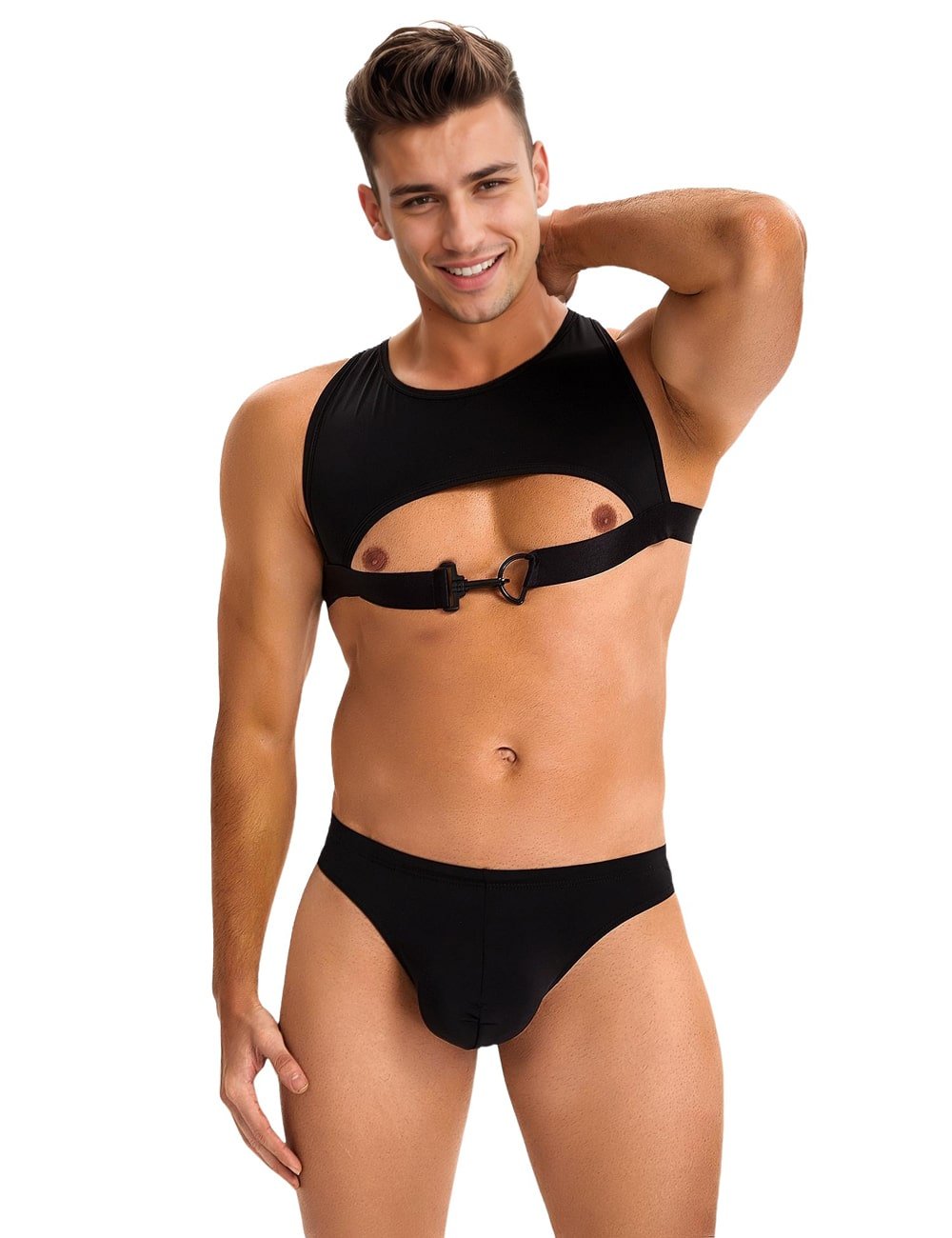 Black Ice Silk Harness Sexy Men Lingerie Set - Image 2