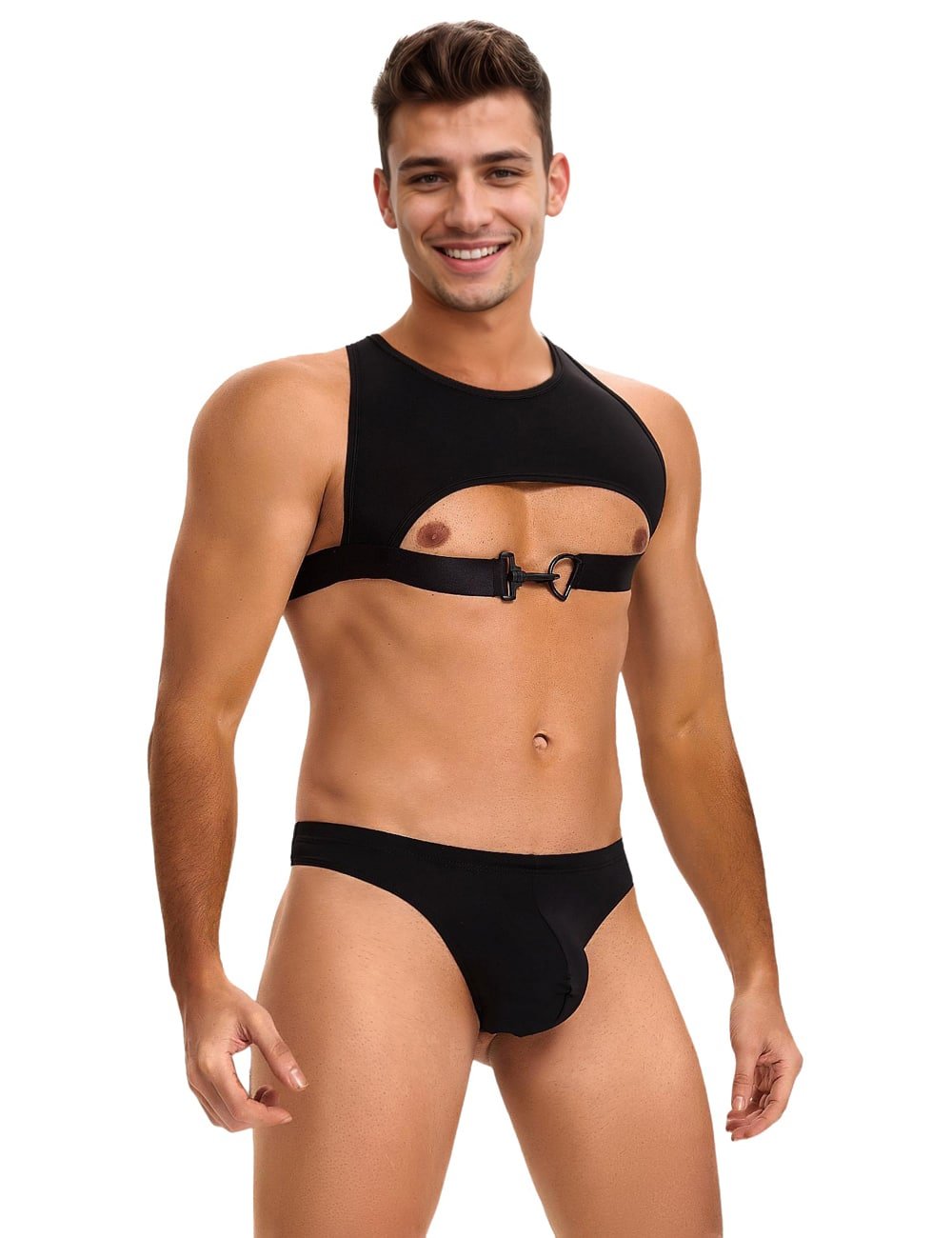 Black Ice Silk Harness Sexy Men Lingerie Set - Image 4
