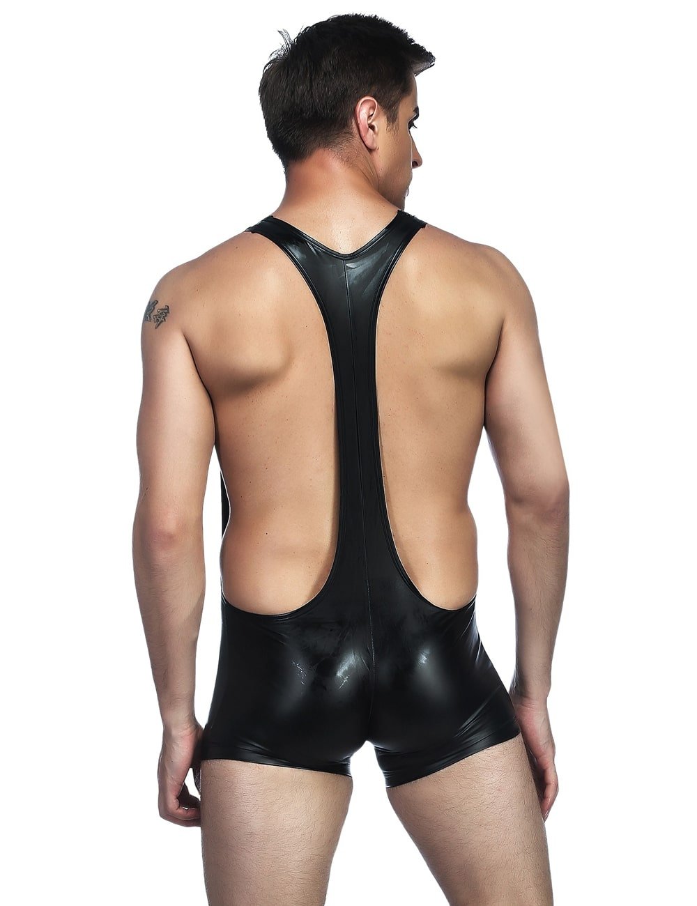Black Sexy PU Leather Men Bodysuit Underwear - Image 5