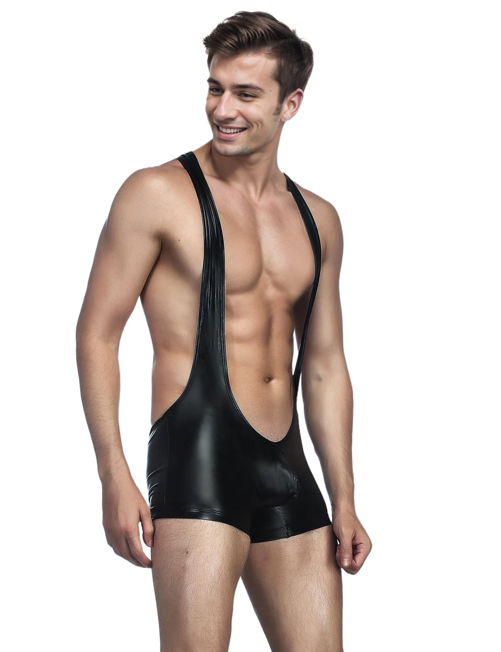 Black Sexy PU Leather Men Bodysuit Underwear - Image 4