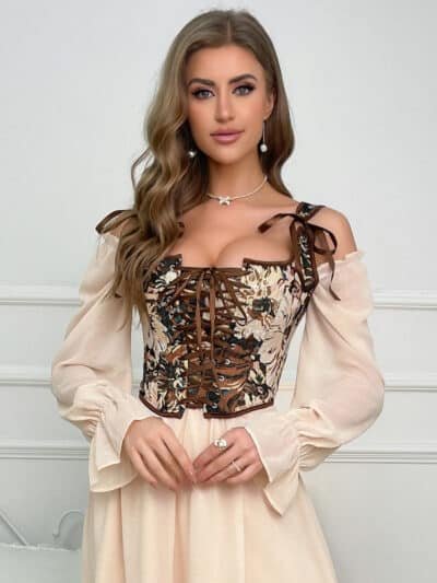 13 Pieces Plastic Bones Vintage oil Painting Print Style Lace Up Corset