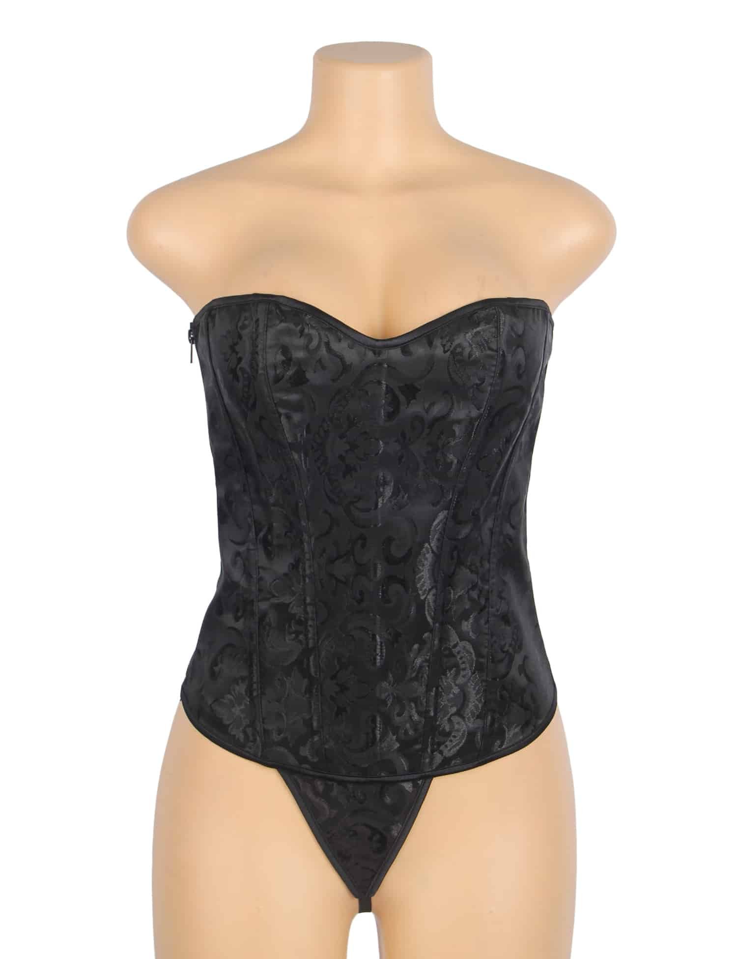 Black off Shoulder 12 Pieces Plastic Bones Corsets With Panties - Image 4