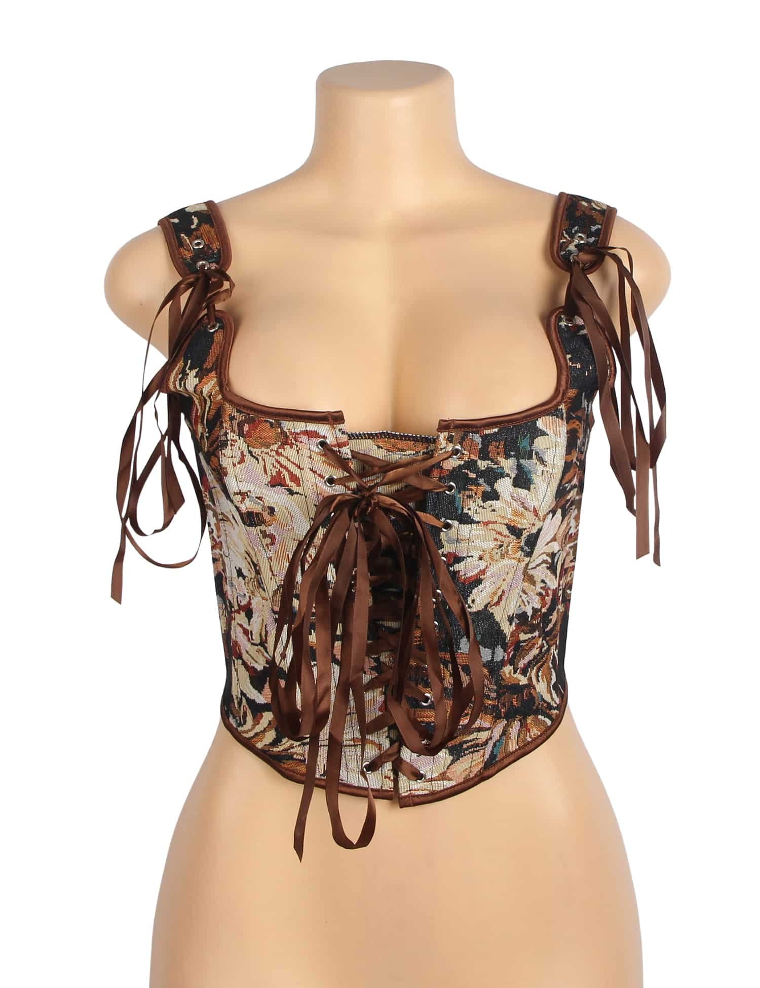 13 Pieces Plastic Bones Vintage oil Painting Print Style Lace Up Corset - Image 7