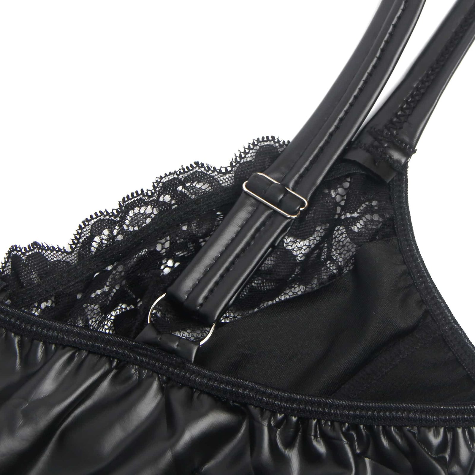Black PU Leather Lace Zipper Sexy Lingerie - Image 15