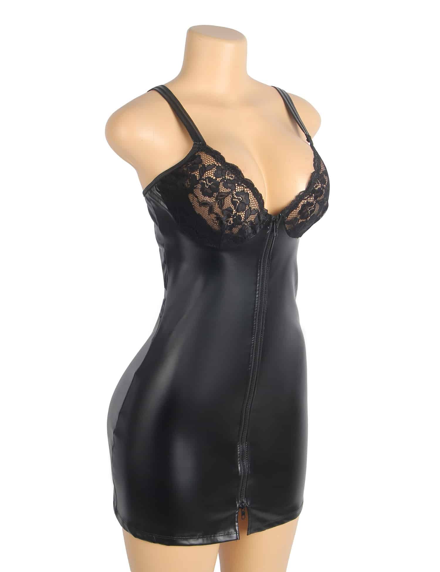 Black PU Leather Lace Zipper Sexy Lingerie - Image 9