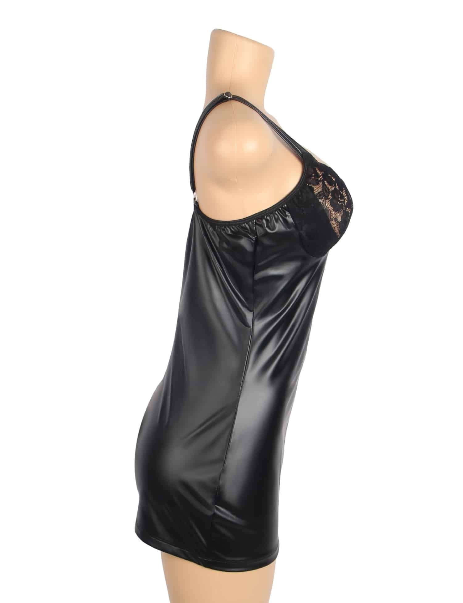 Black PU Leather Lace Zipper Sexy Lingerie - Image 10