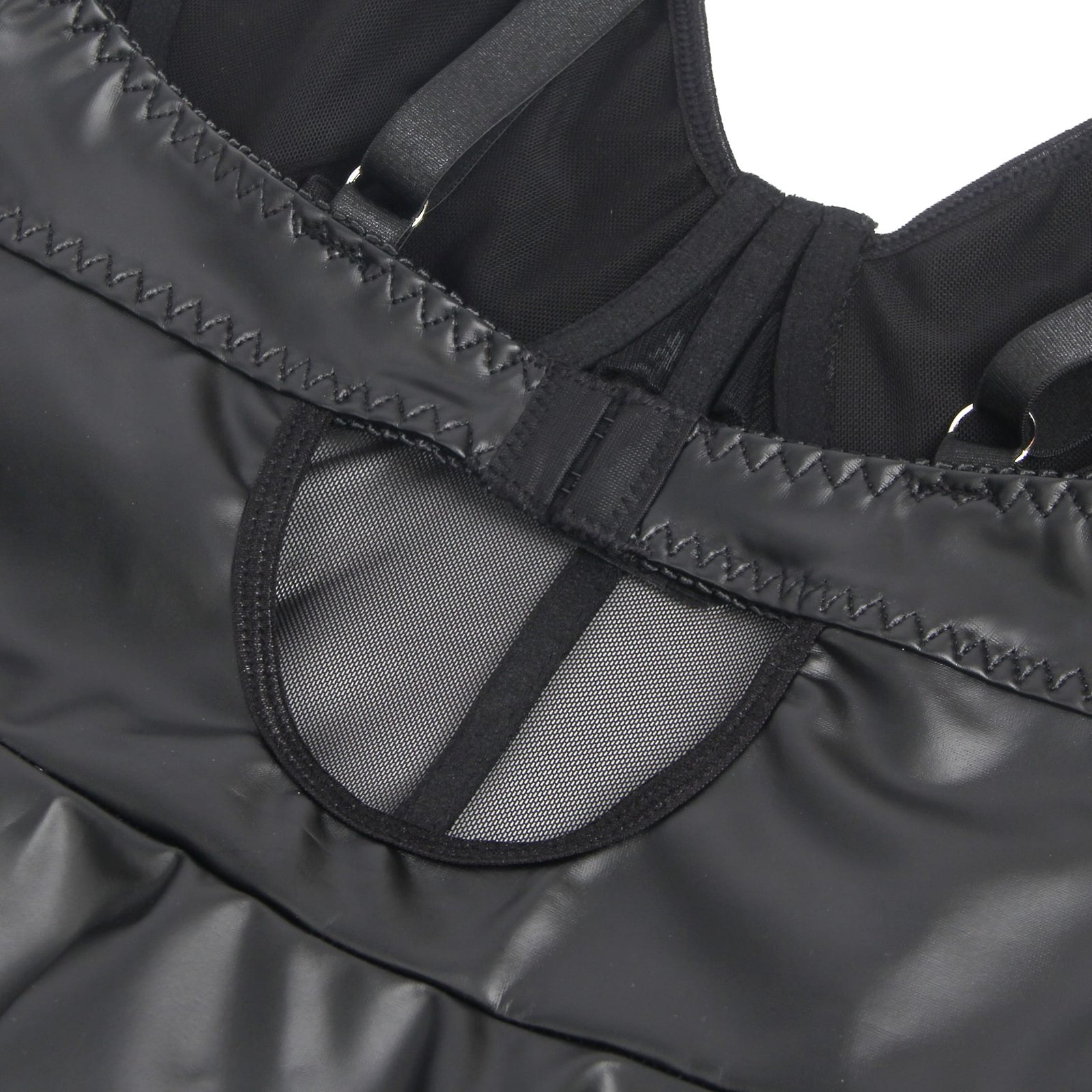 Black PU Leather Mesh Sexy Suspender Leather Nightdress - Image 15