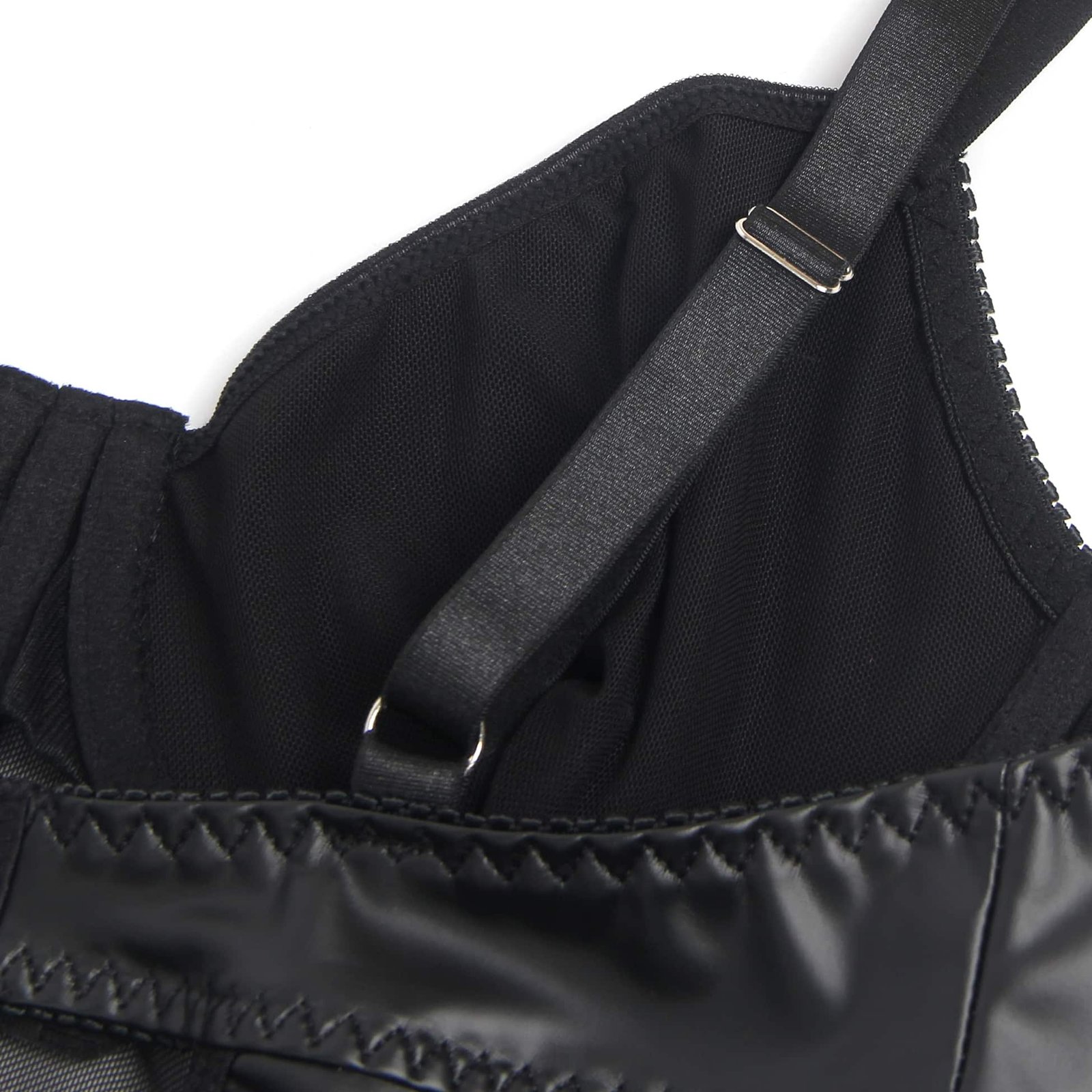 Black PU Leather Mesh Sexy Suspender Leather Nightdress - Image 17