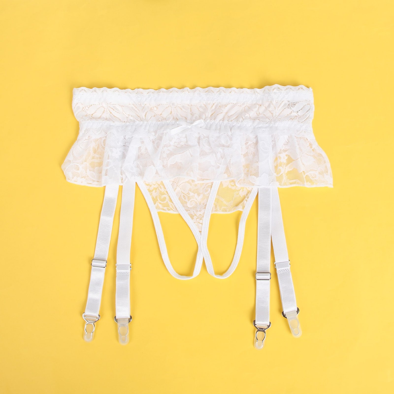 White Sexy Lace Garter Panty With Metal Buckles - Image 7