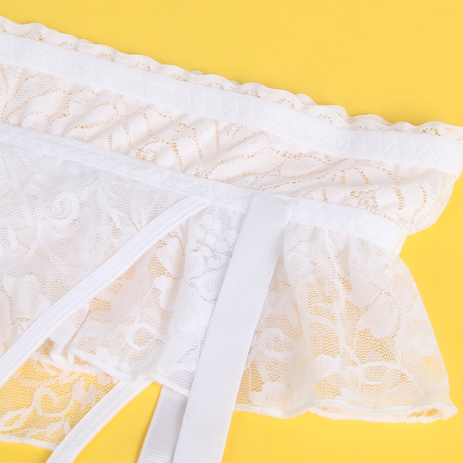 White Sexy Lace Garter Panty With Metal Buckles - Image 14