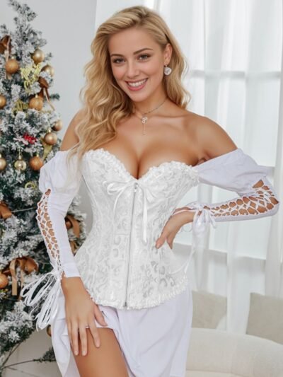 12 Pieces Plastic Bones White Sexy Embroidered Zippered Palace Style Corset