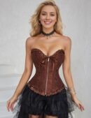 12 Pieces Plastic Bones Brown Sexy Embroidered Zippered Palace Style Corset