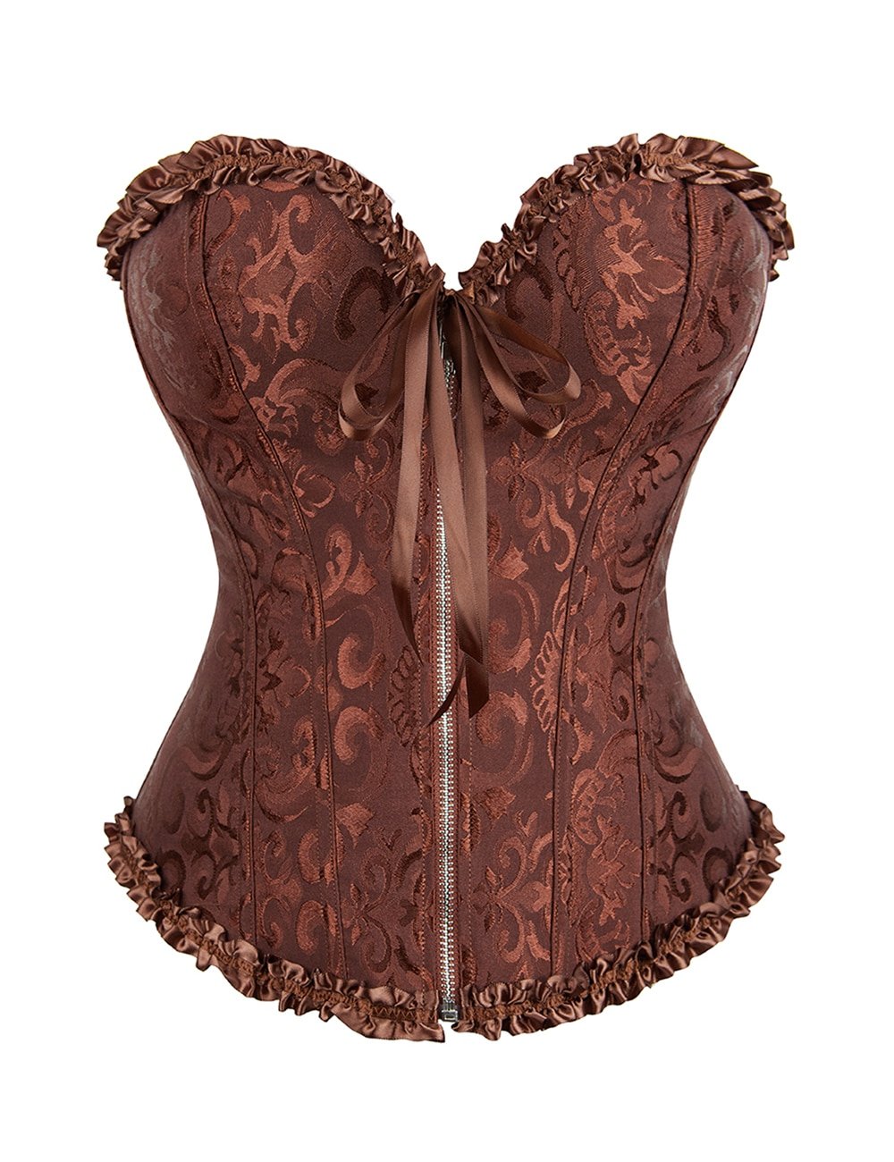12 Pieces Plastic Bones Brown Sexy Embroidered Zippered Palace Style Corset - Image 3