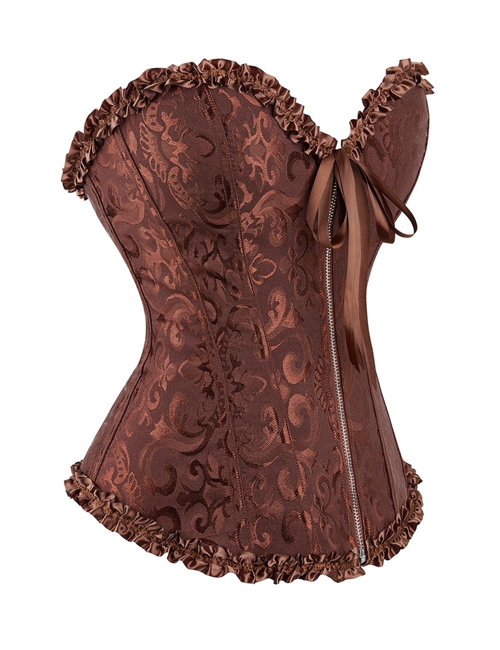12 Pieces Plastic Bones Brown Sexy Embroidered Zippered Palace Style Corset - Image 5