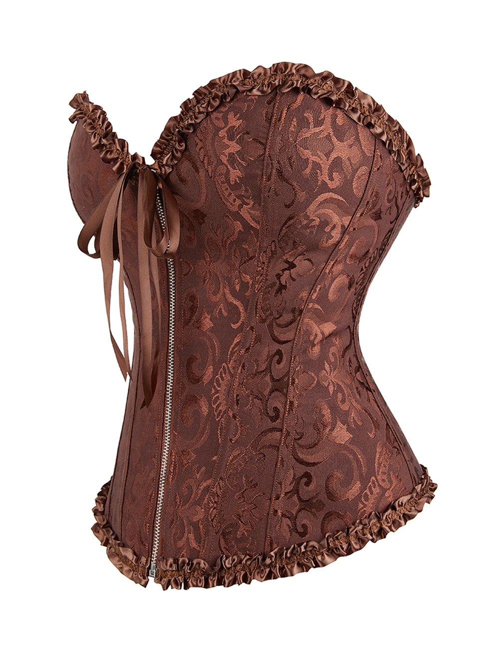 12 Pieces Plastic Bones Brown Sexy Embroidered Zippered Palace Style Corset - Image 4