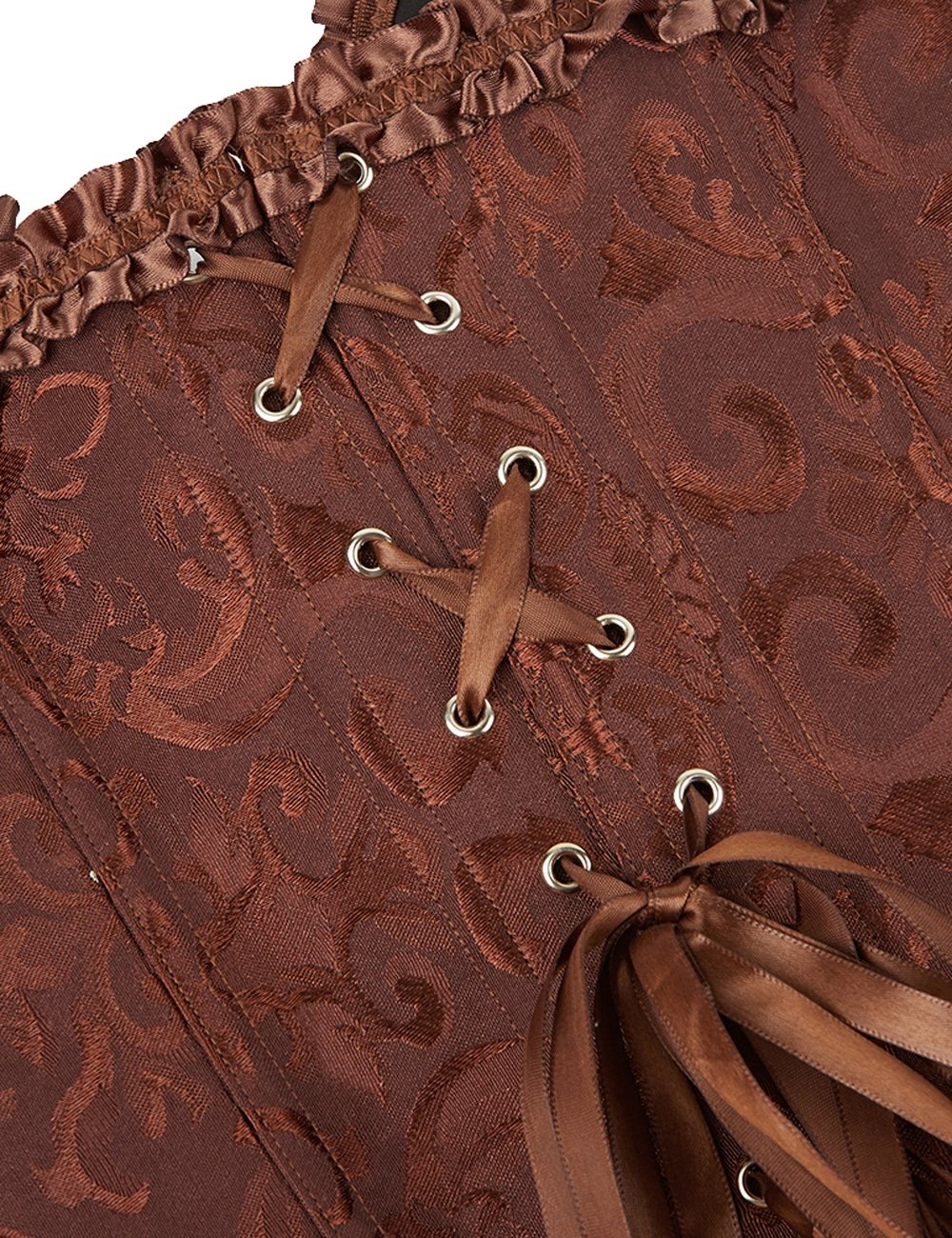 12 Pieces Plastic Bones Brown Sexy Embroidered Zippered Palace Style Corset - Image 9