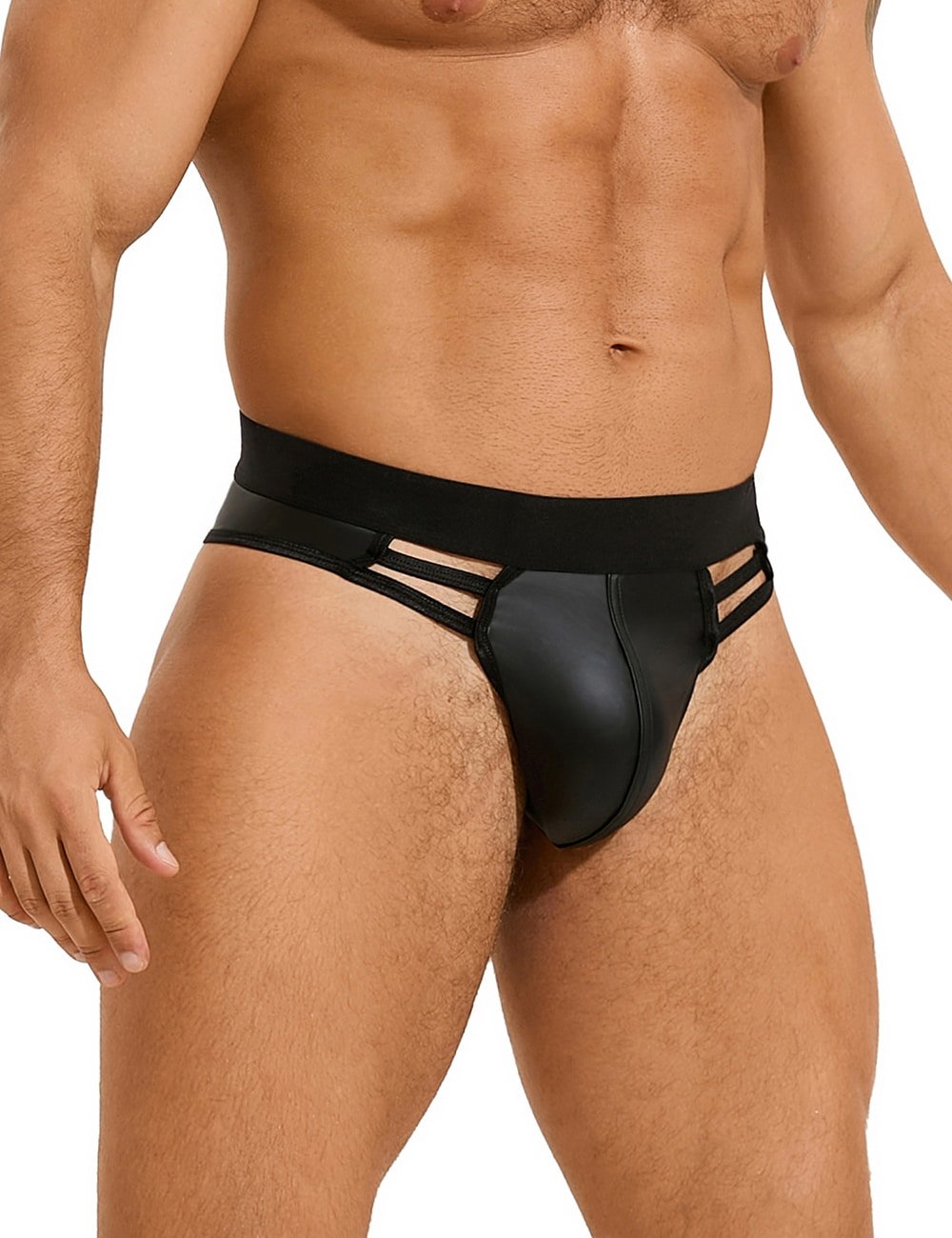 Black Sexy PU Leather Hollow Out Men Underwear - Image 2