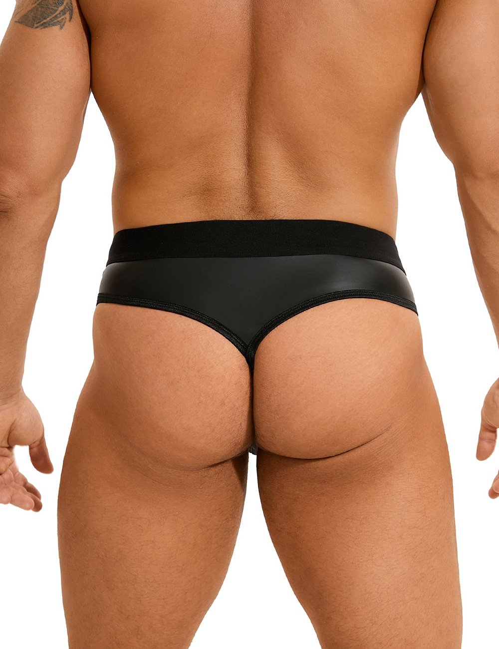 Black Sexy PU Leather Hollow Out Men Underwear - Image 4