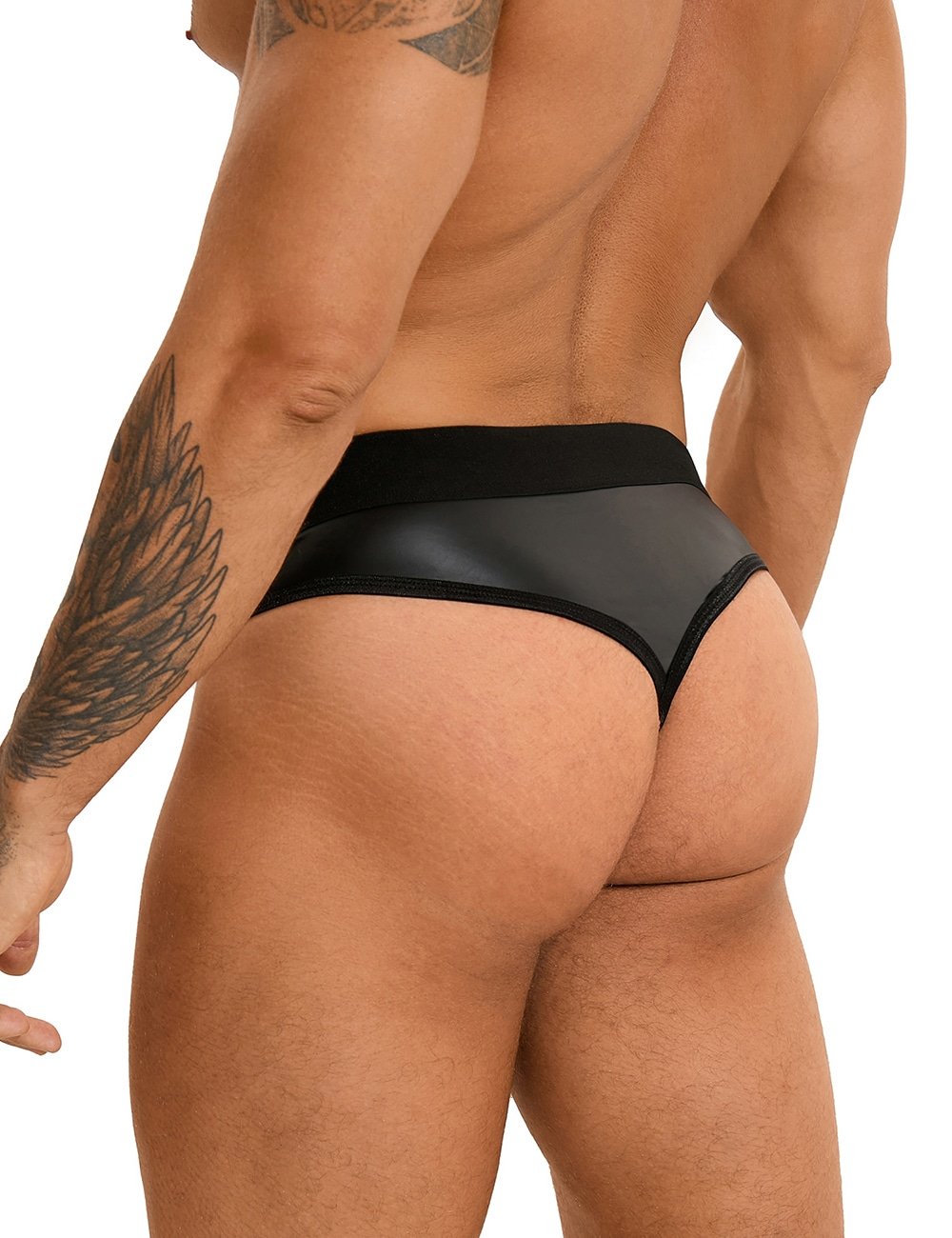 Black Sexy PU Leather Hollow Out Men Underwear - Image 3