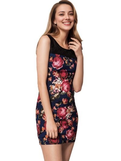 Navy Flower Short Sleeve Print Dresses