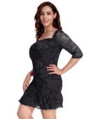 Plus Size Black Sexy Round Neck Lace Bodycon Dress