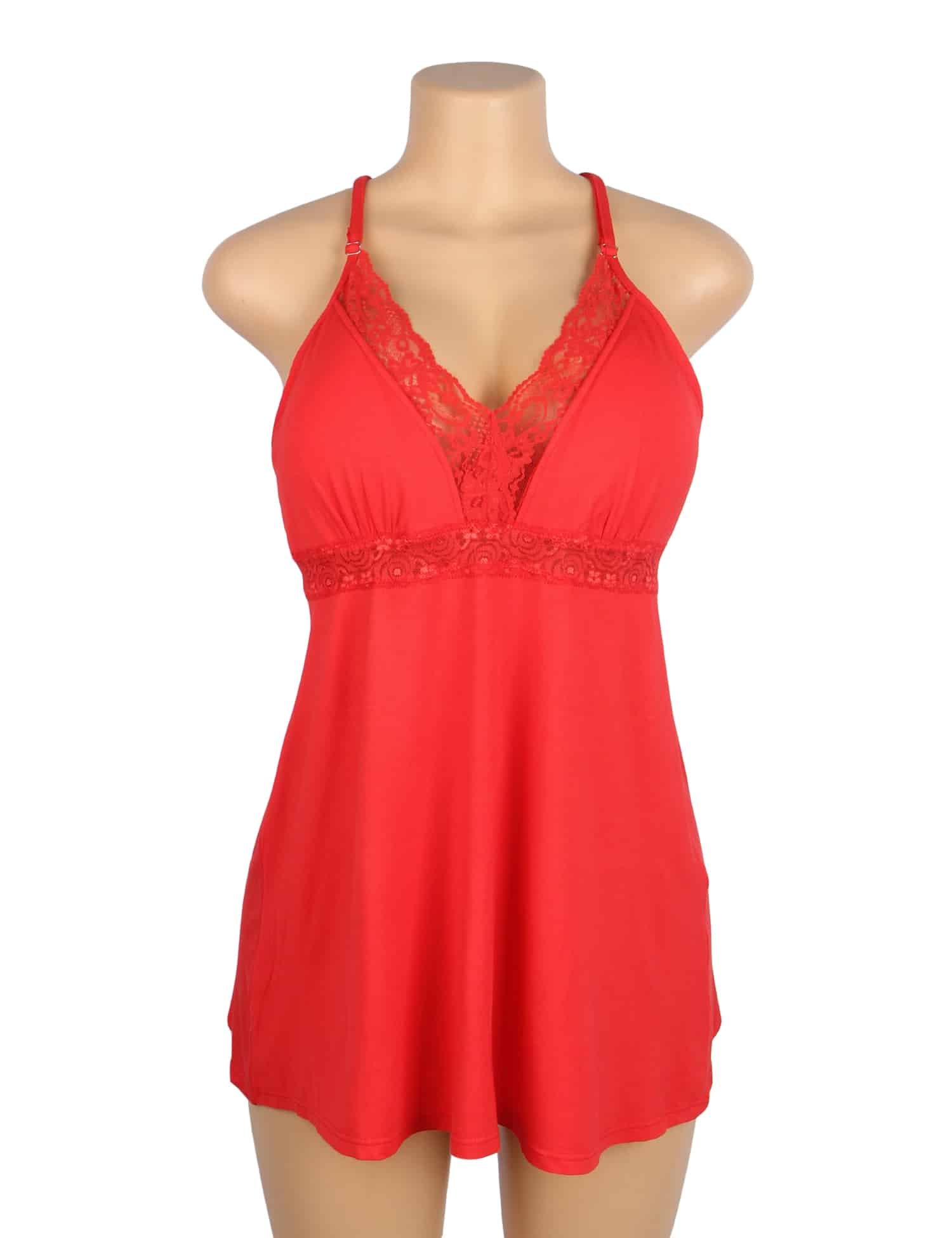 Red Sexy Modal Lace Deep V Neck Suspender Nightdress - Image 6