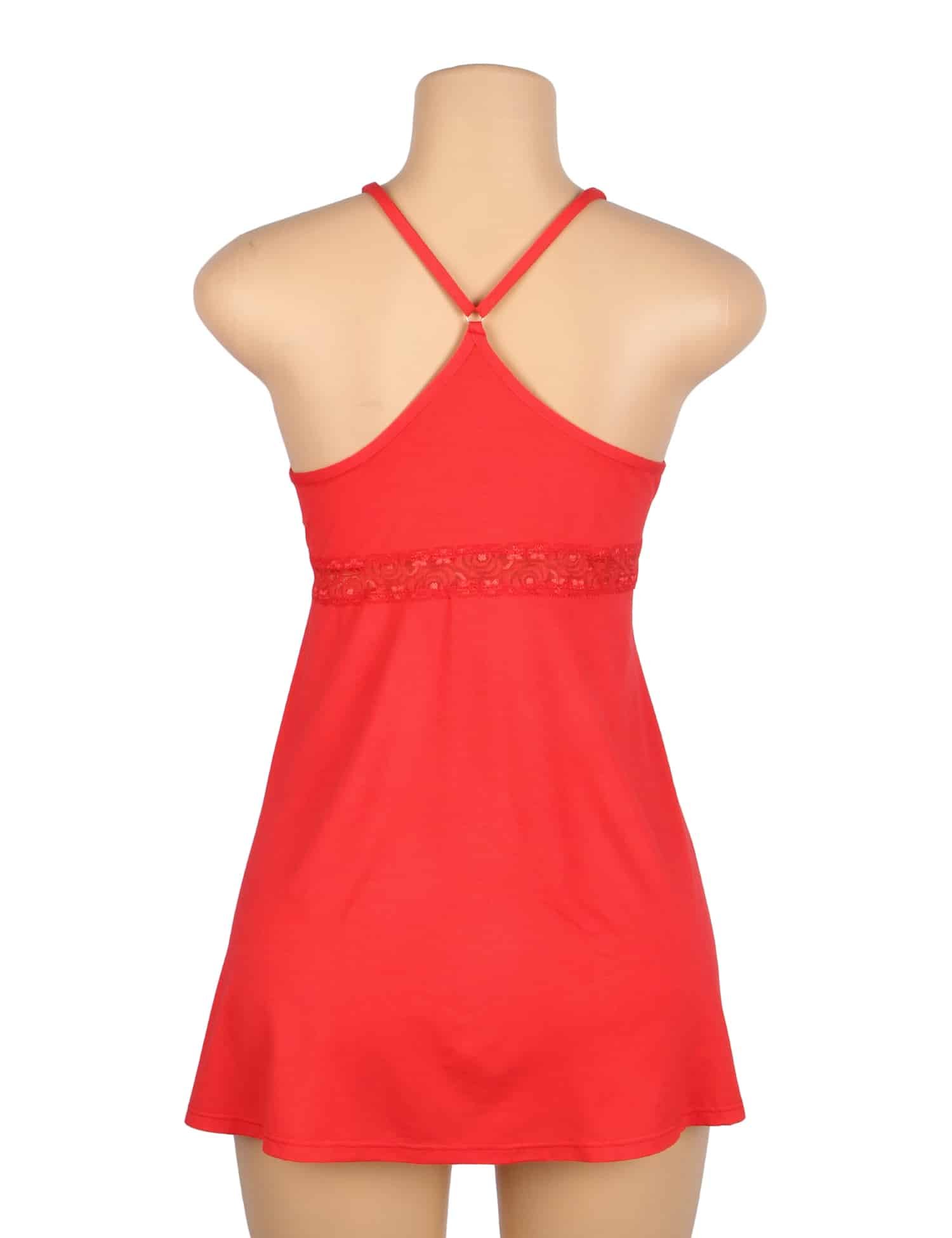 Red Sexy Modal Lace Deep V Neck Suspender Nightdress - Image 9