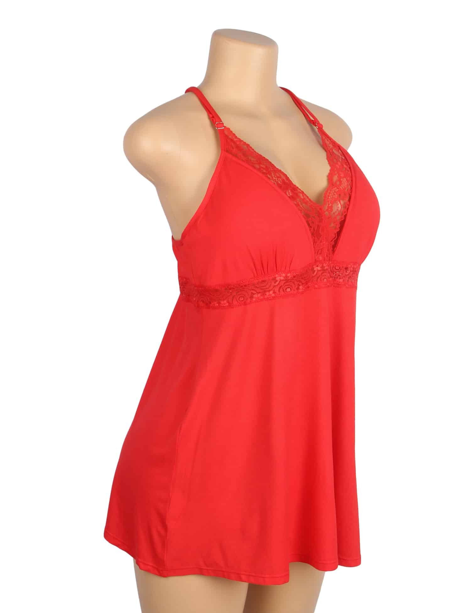 Red Sexy Modal Lace Deep V Neck Suspender Nightdress - Image 7