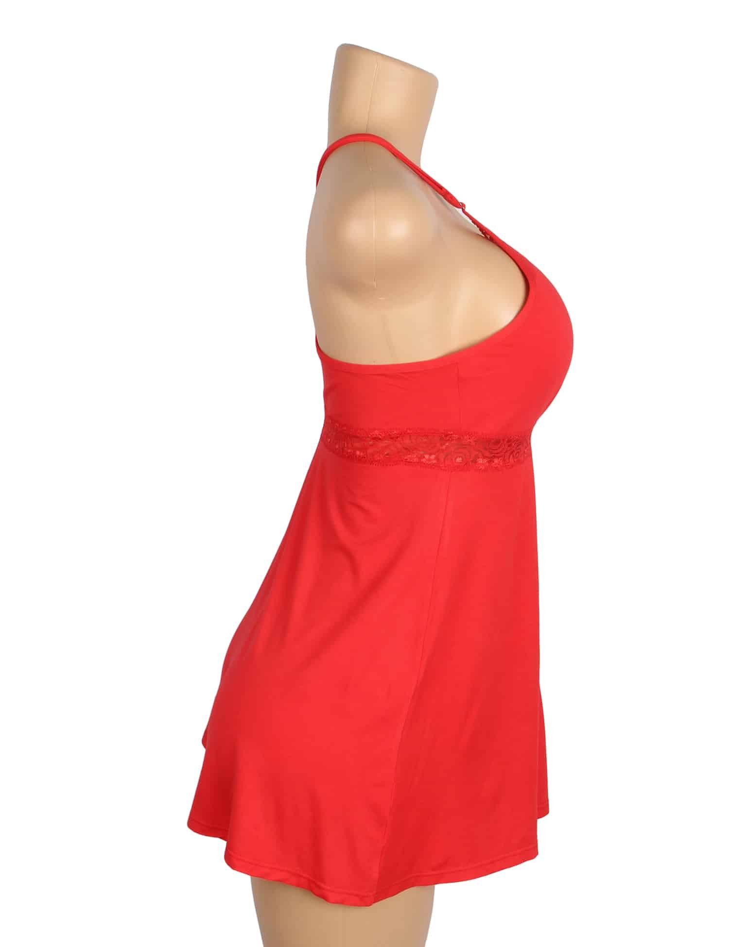 Red Sexy Modal Lace Deep V Neck Suspender Nightdress - Image 8