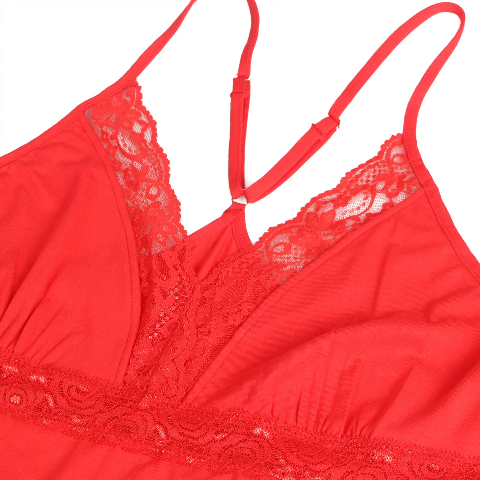 Red Sexy Modal Lace Deep V Neck Suspender Nightdress - Image 12