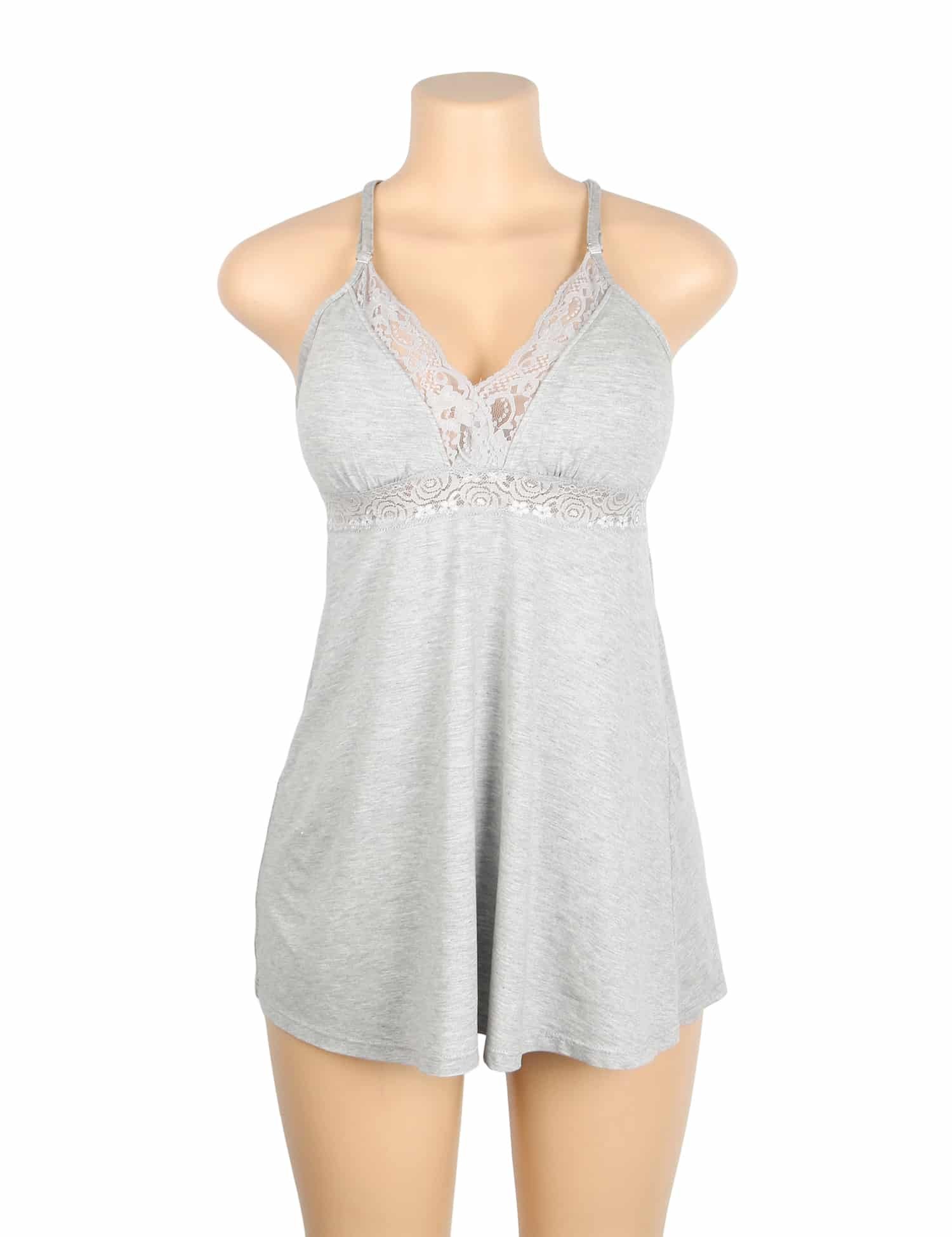 Gray Sexy Modal Lace Deep V Neck Suspender Nightdress - Image 6