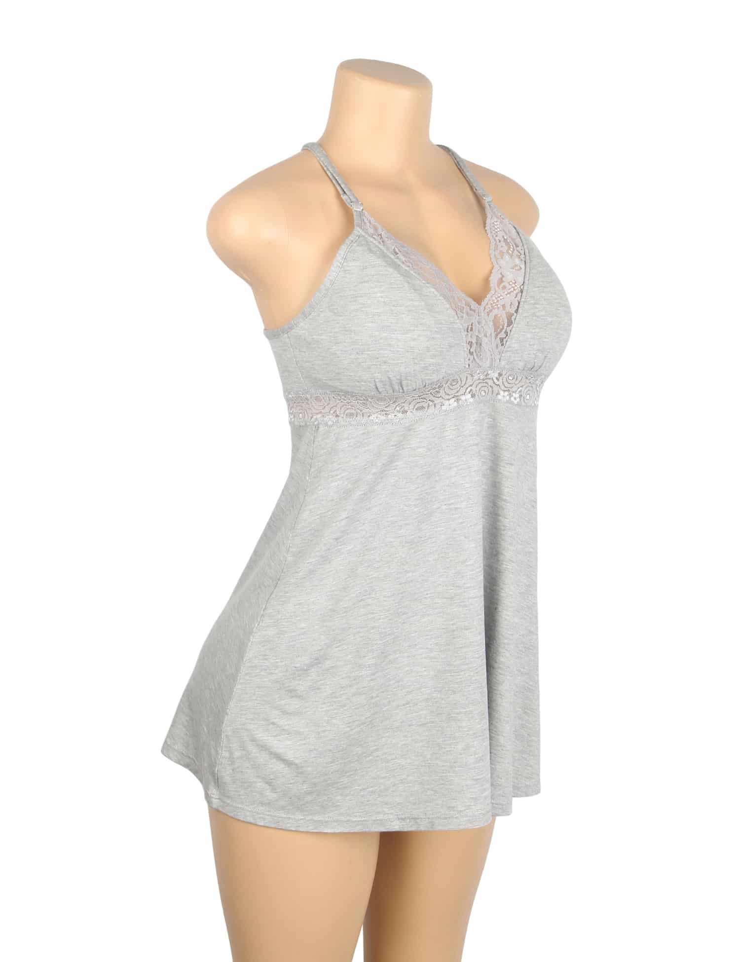 Gray Sexy Modal Lace Deep V Neck Suspender Nightdress - Image 7