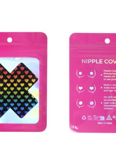 Cross Shape Nipple Covers With Colorful Hearts