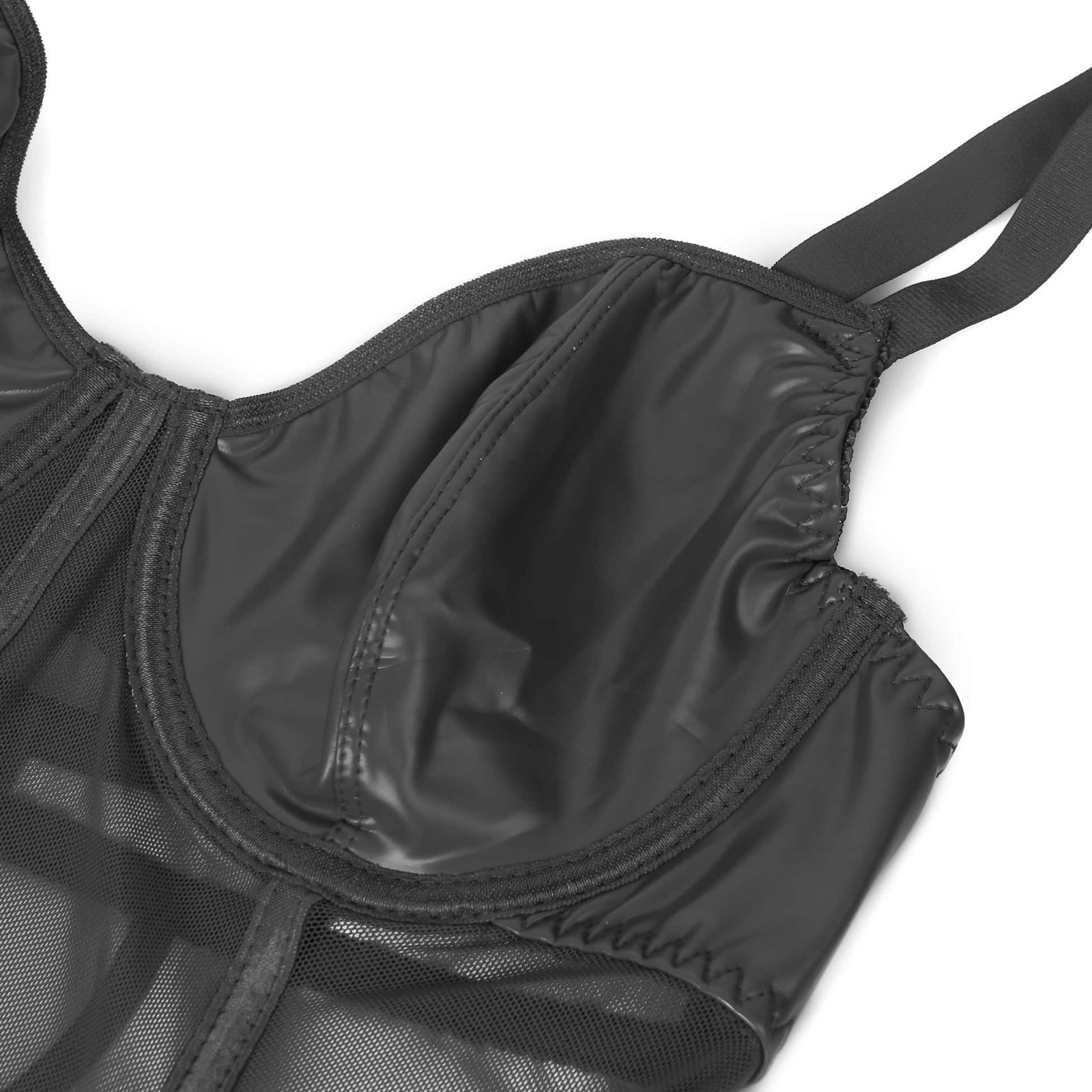 Black PU Leather Mesh Sexy Suspender Leather Nightdress - Image 14