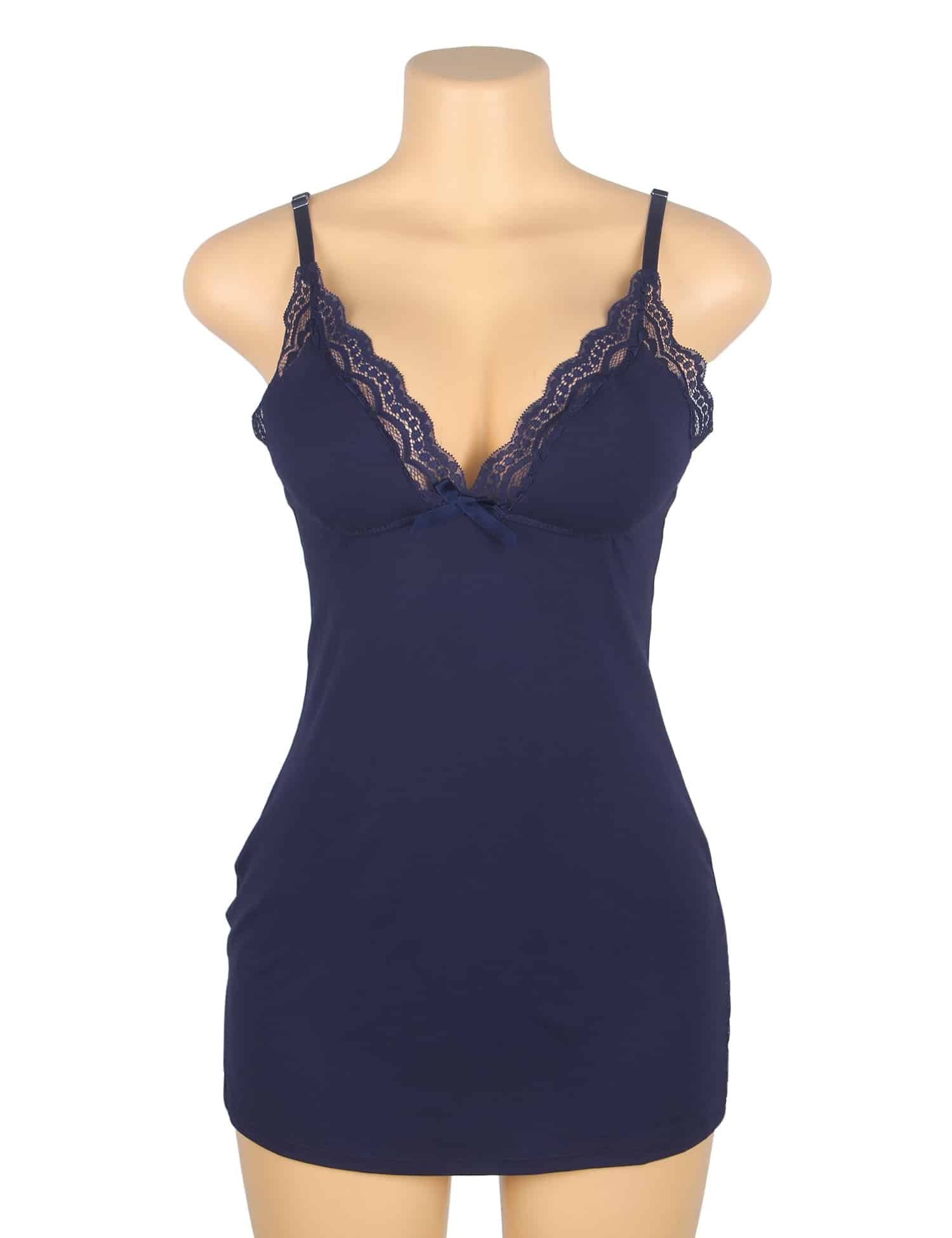 Blue Sexy Modal Lace Bow Suspender Nightdress - Image 8