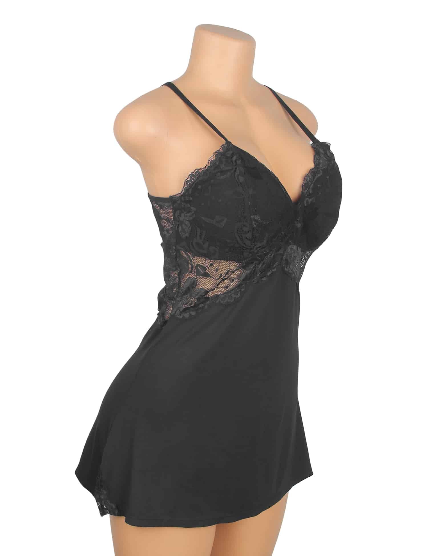 Black Sexy Modal Lace Backless Nightdress - Image 7