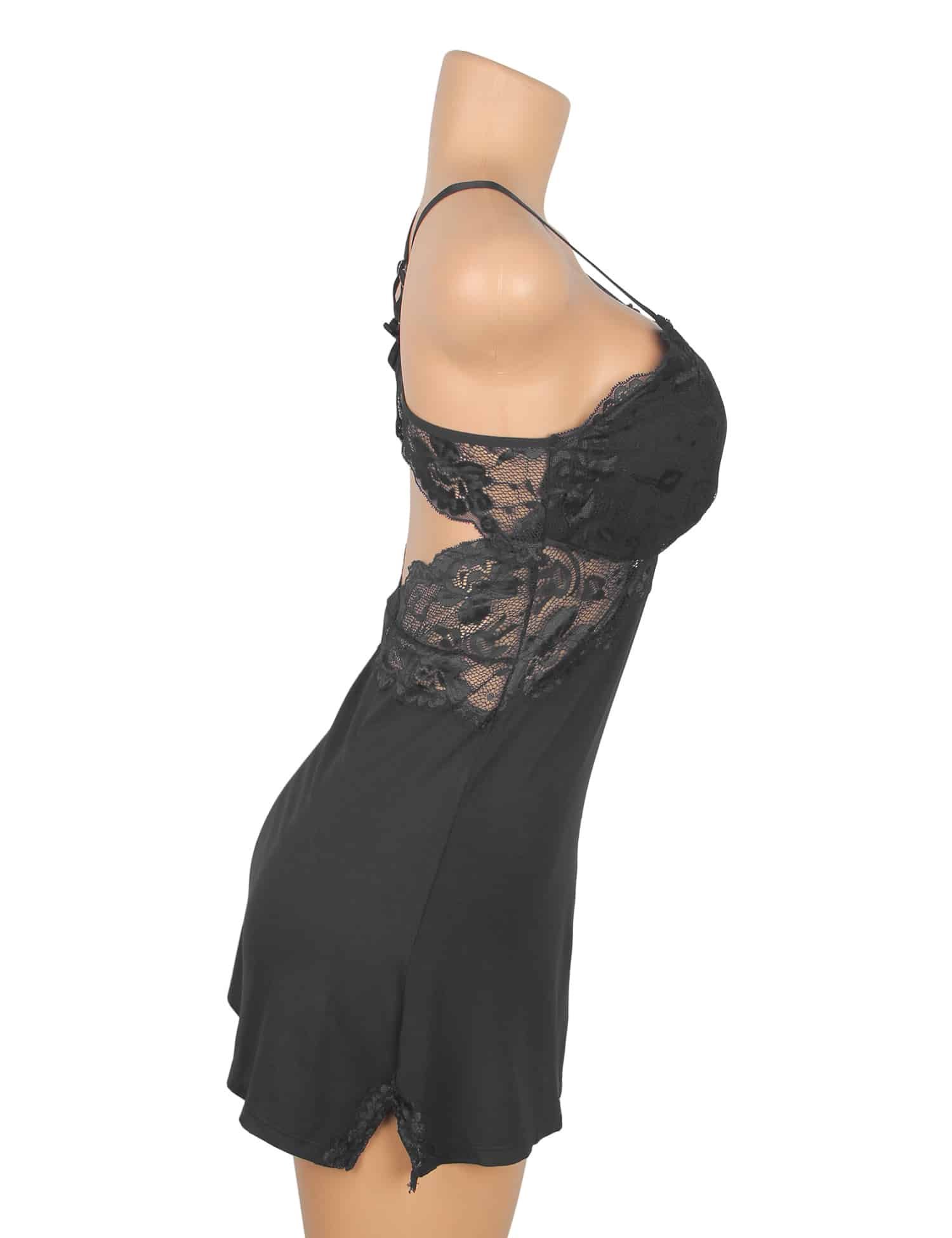 Black Sexy Modal Lace Backless Nightdress - Image 8