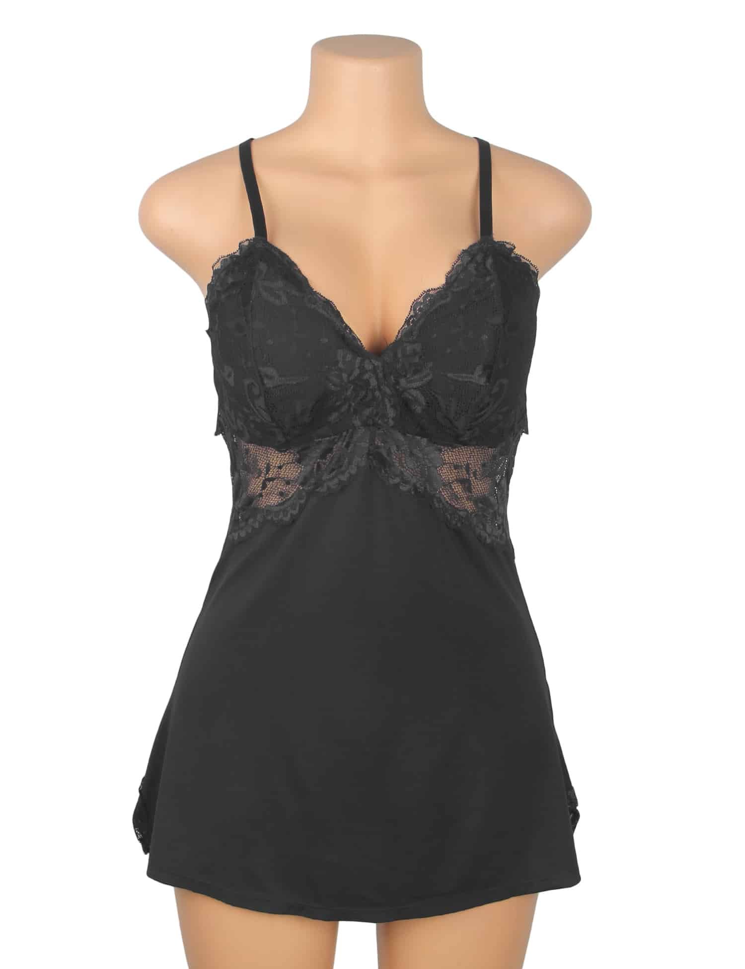 Black Sexy Modal Lace Backless Nightdress - Image 6
