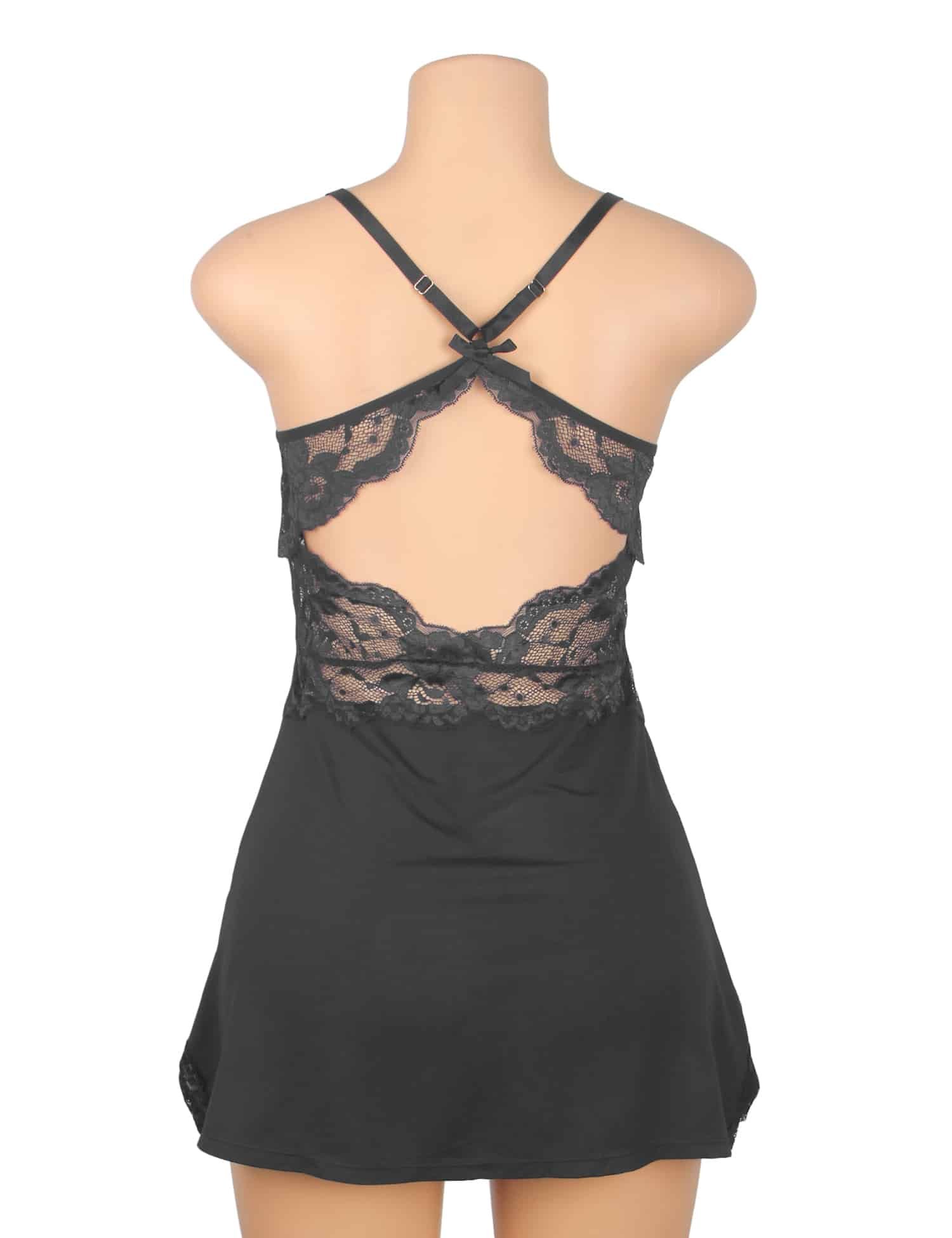 Black Sexy Modal Lace Backless Nightdress - Image 9