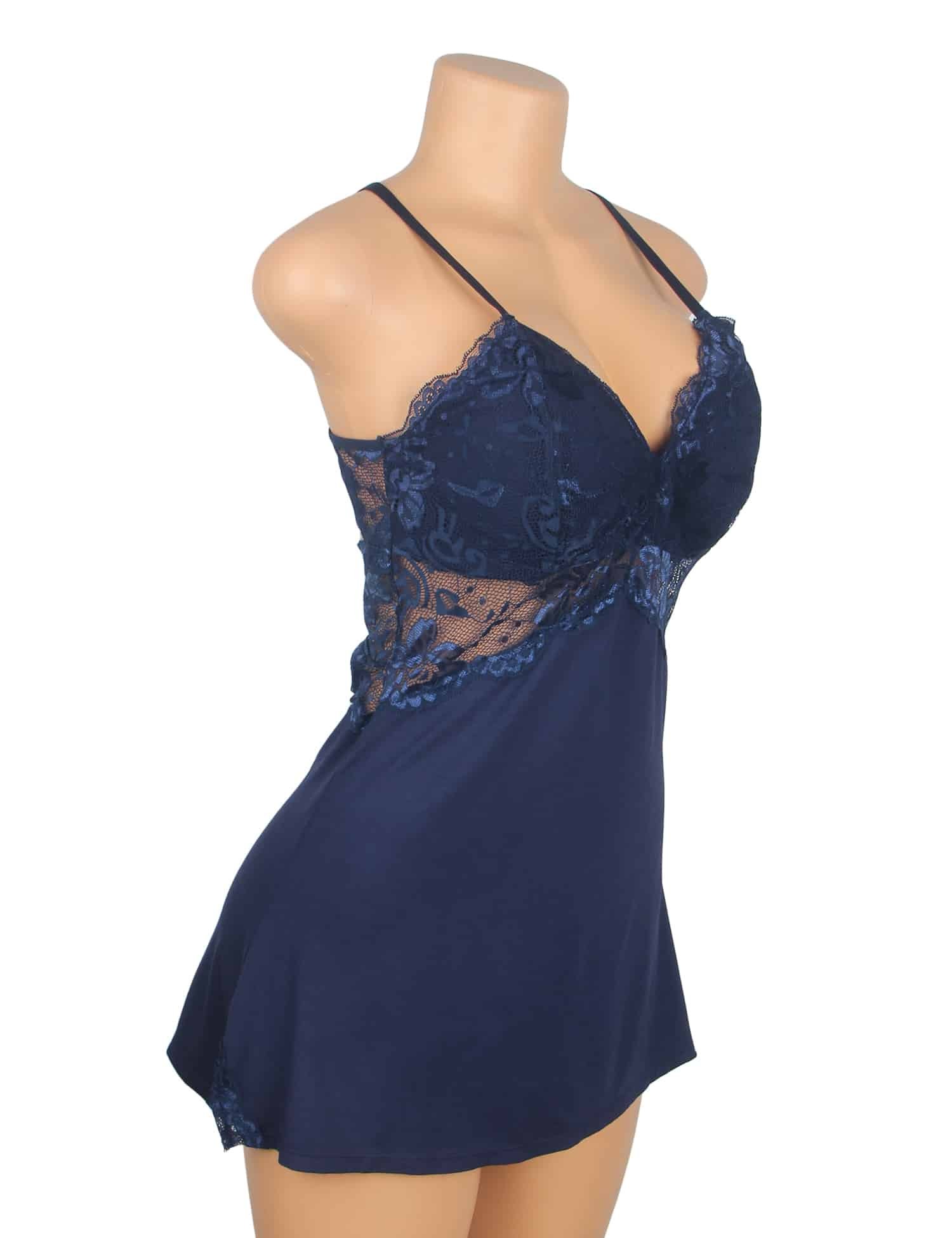 Blue Sexy Modal Lace Backless Nightdress - Image 7