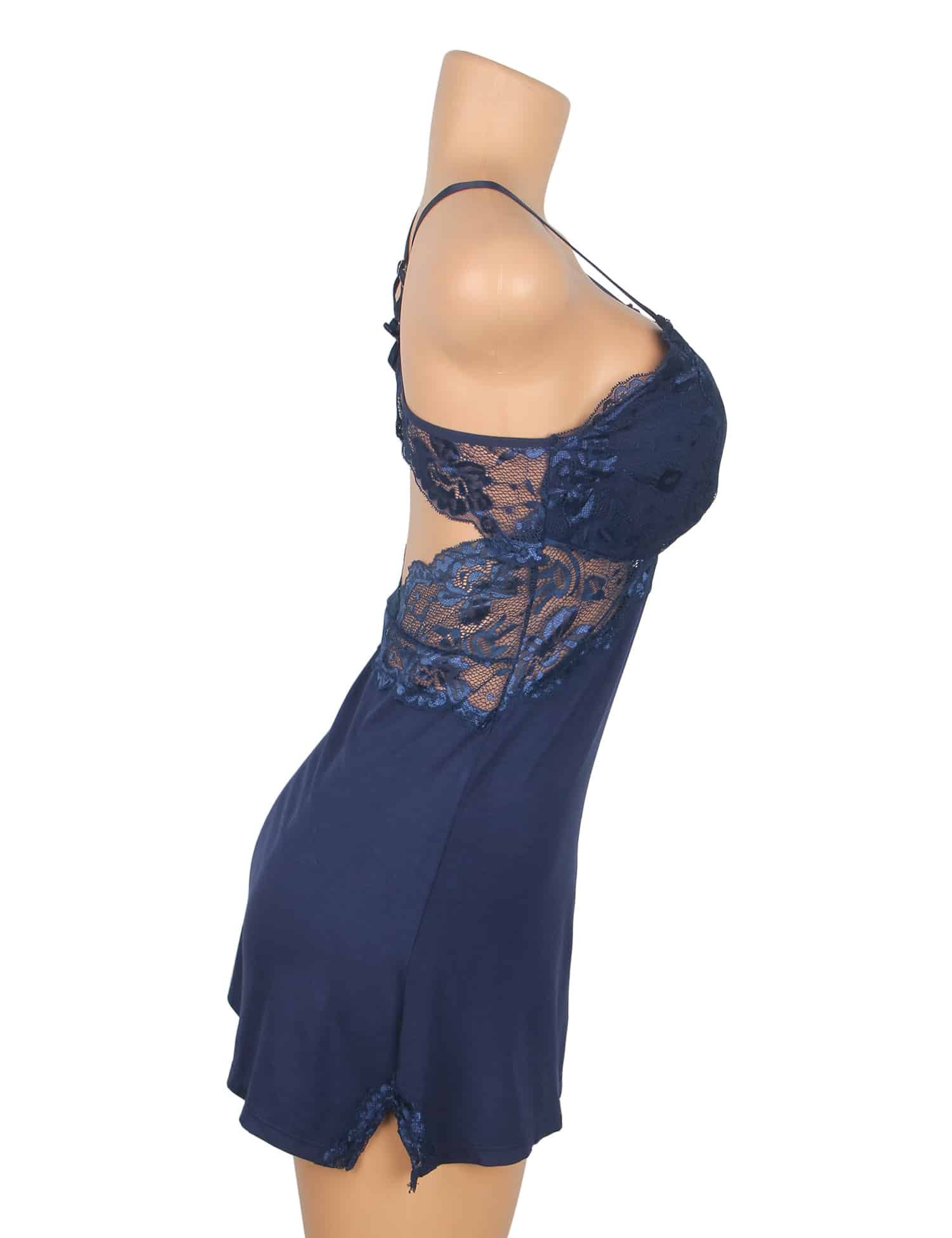 Blue Sexy Modal Lace Backless Nightdress - Image 8