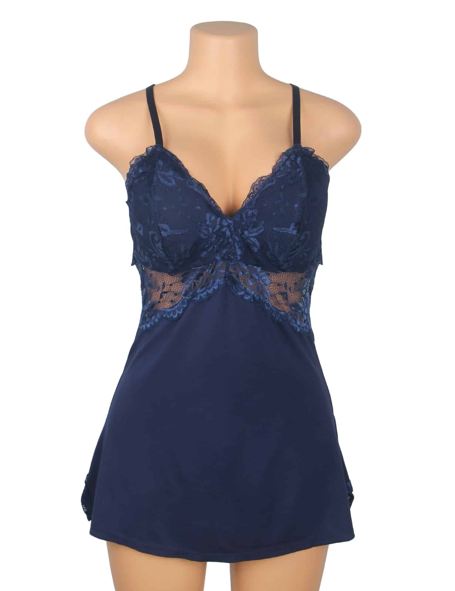 Blue Sexy Modal Lace Backless Nightdress - Image 6