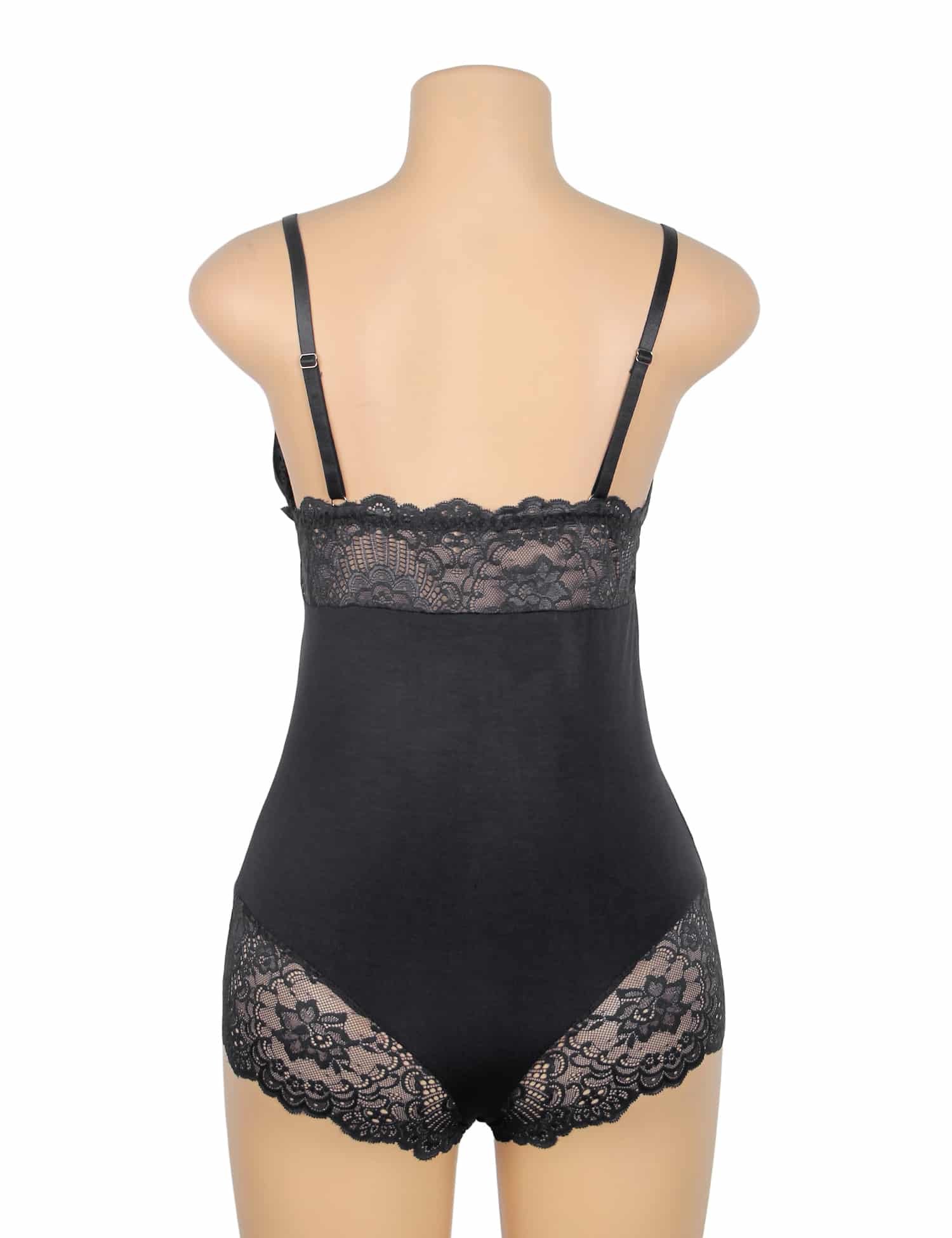 Black Sexy Modal Lace Crotchless Bodysuit - Image 9