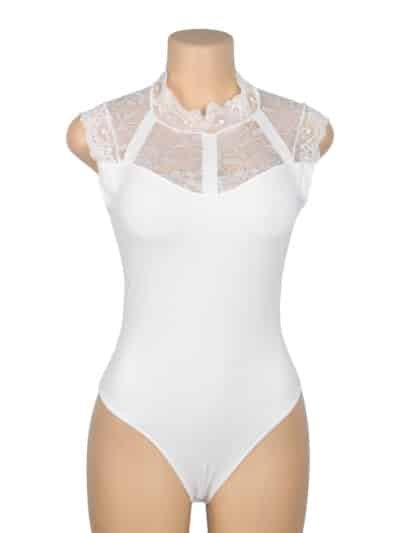 White Sexy Swim Cloth Lace Sleeveless Open Crotch Bodysuit